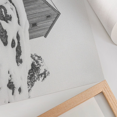 Umjetnički print Minimalistička zimska kuća na pozadini snijega