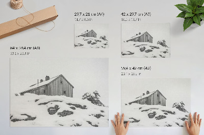 Umjetnički print Minimalistička zimska kuća na pozadini snijega