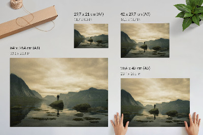Plakat Planine jezero osoba mirno sklad prirode
