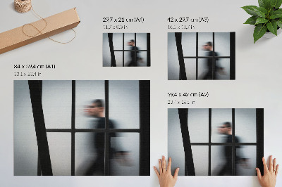 Umjetnički print Crna silueta iza staklenog okvira, sivi minimalizam