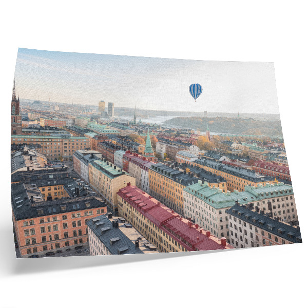 Plakat Šareni gradski balon iznad zgrada u nebu