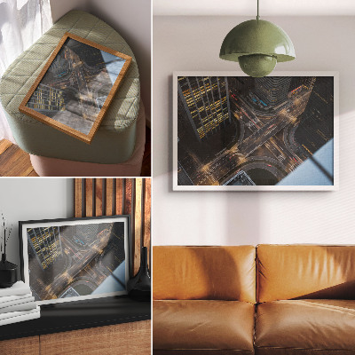 Plakat na platnu Panorama grada odozgo, svjetla noću, modernost