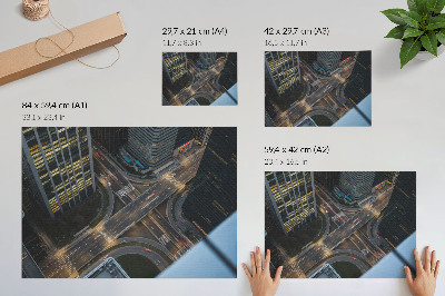 Plakat na platnu Panorama grada odozgo, svjetla noću, modernost