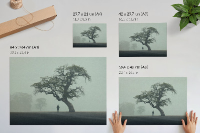 Plakat Usamljeno drvo u magli, tamna silueta, atmosfera