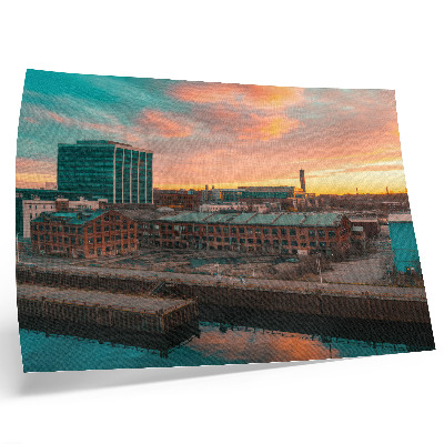 Stilski zidni plakat Industrijske zgrade, mirna atmosfera zalaska sunca