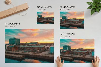 Stilski zidni plakat Industrijske zgrade, mirna atmosfera zalaska sunca