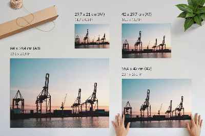 Umjetnički print Dizalice u luci pri zalasku sunca