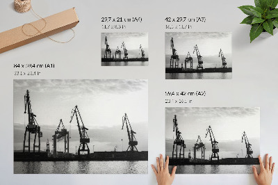 Plakat na platnu Lučke dizalice minimalistički dizajn crno-bijeli