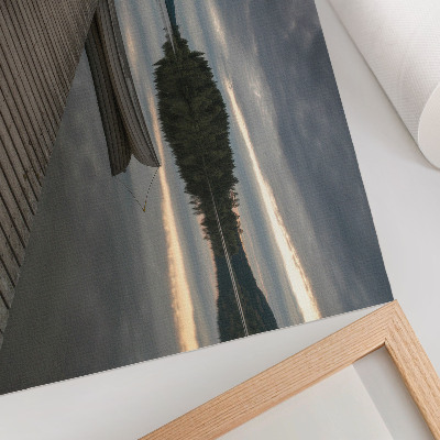 Stilski zidni plakat Jezero, brod, šuma, oblaci, umirujuća atmosfera