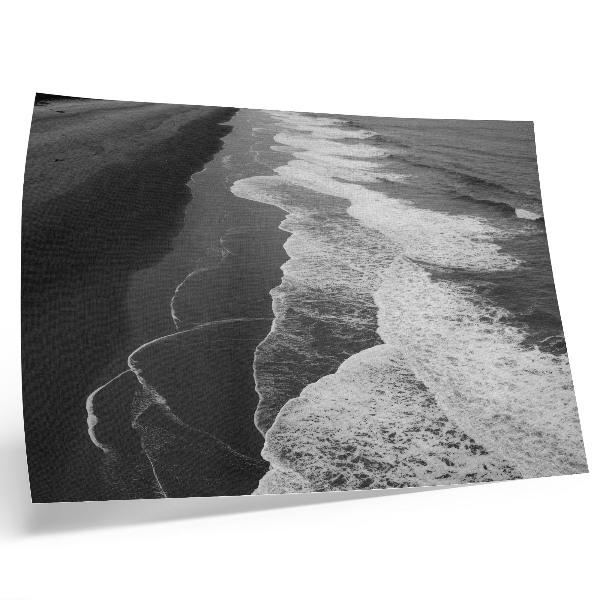 Plakat na platnu Crno-bijeli valovi mekani pijesak mirna plaža