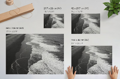 Plakat na platnu Crno-bijeli valovi mekani pijesak mirna plaža