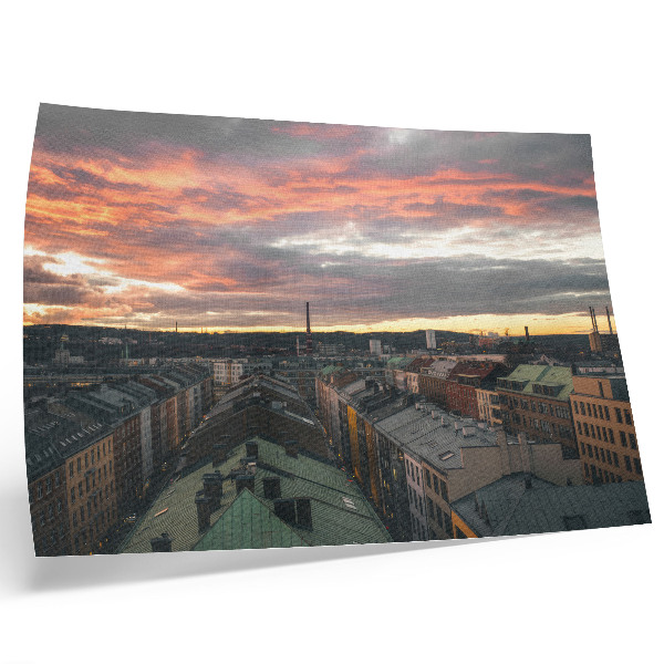 Plakat Zalazak sunca nad bojama panorame grada