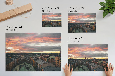 Plakat Zalazak sunca nad bojama panorame grada