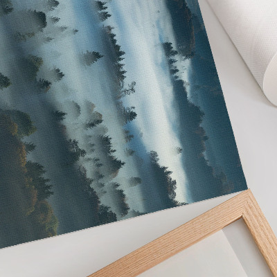Stilski zidni plakat Zeleno drveće u magli, mirna atmosfera, prigušene boje