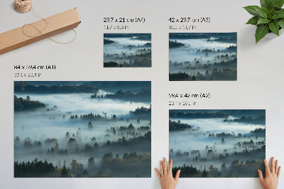 Stilski zidni plakat Zeleno drveće u magli, mirna atmosfera, prigušene boje
