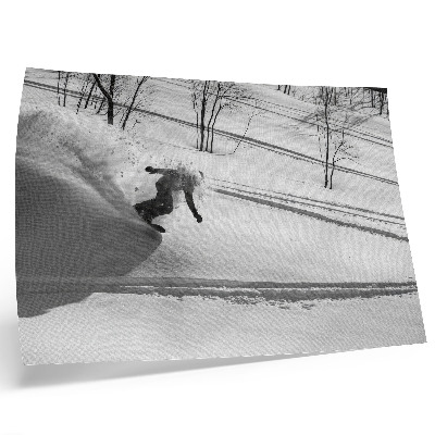Plakat na platnu Snowboarder u akciji snijeg drveće kontrasti