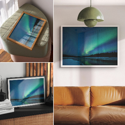 Plakat na platnu Aurora Borealis iznad zaleđenog jezera noću