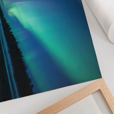 Plakat na platnu Aurora Borealis iznad zaleđenog jezera noću