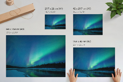 Plakat na platnu Aurora Borealis iznad zaleđenog jezera noću