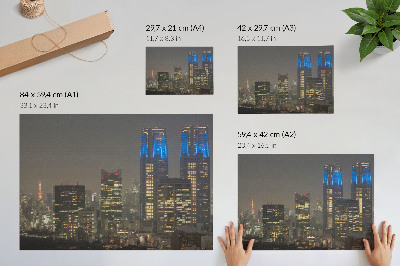 Plakat na platnu Neboderi osvijetljeni noćni grad moderne zgrade