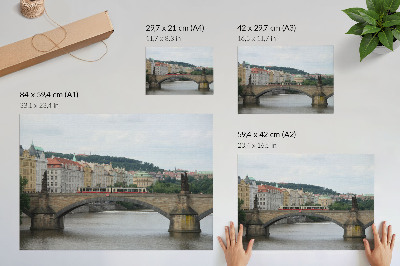 Umjetnički print Most preko rijeke s tramvajem, okružen klasičnom arhitekturom