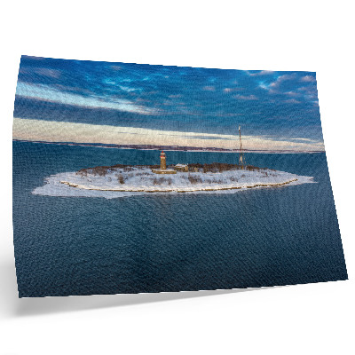 Plakat na platnu Zimski otok sa svjetionikom i plavim morem