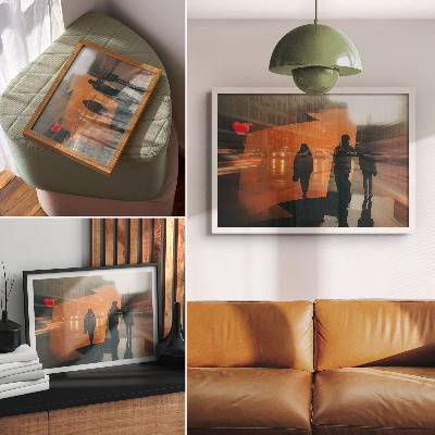 Umjetnički print Grad u večernjim satima, neonsko narančasti odrazi