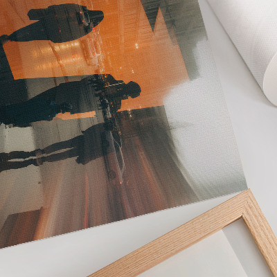 Umjetnički print Grad u večernjim satima, neonsko narančasti odrazi