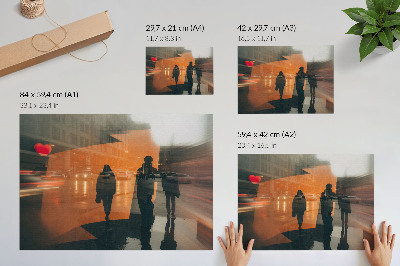 Umjetnički print Grad u večernjim satima, neonsko narančasti odrazi