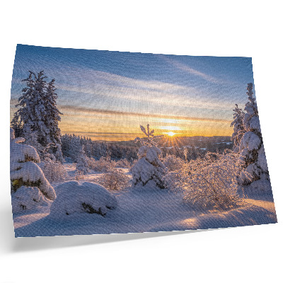 Stilski zidni plakat Zimski krajolik sa snijegom i suncem na horizontu