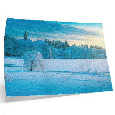 Umjetnički print Zimski krajolik, mirno, nebo, jezero, drveće