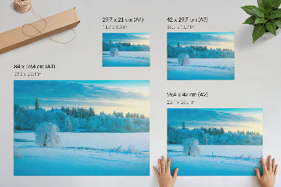 Umjetnički print Zimski krajolik, mirno, nebo, jezero, drveće