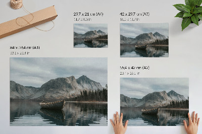 Stilski zidni plakat Planine, jezero, brod, mir, harmonija