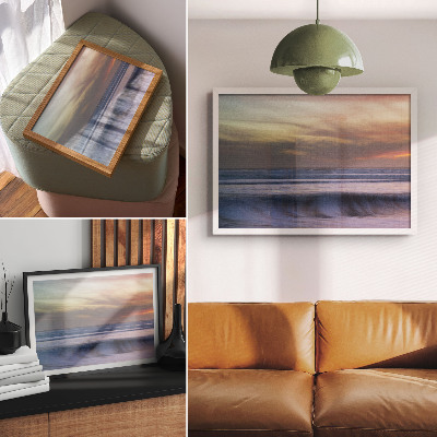 Plakat na platnu Pastelni oceanski valovi i zalazeće sunce