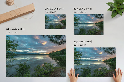 Umjetnički print Odrazi jezera nebo zeleno drveće mirno
