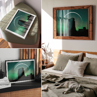 Plakat na platnu Noćno nebo kamenito zelene tonove kozmičke atmosfere