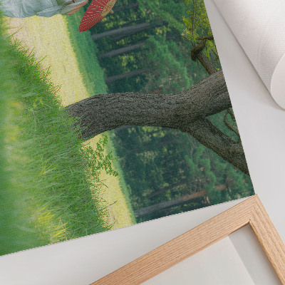 Stilski zidni plakat Tradicionalna odjeća kišobran zelena livada drveće