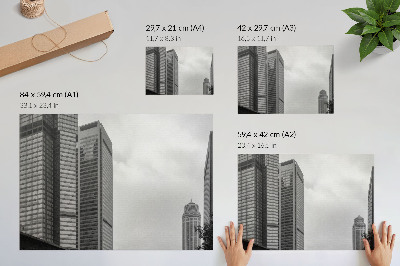 Stilski zidni plakat Monokromatski moderni gradski neboderi