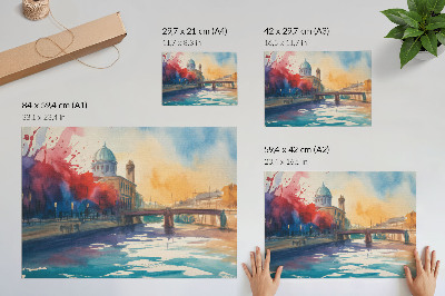 Umjetnički print Odrazi vode na kupoli gradskog mosta u akvarelu
