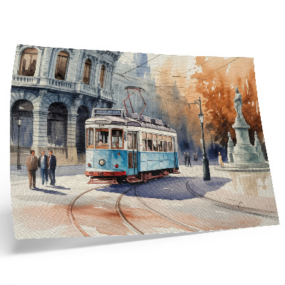 Plakat Elegancija akvarela starinskog gradskog tramvaja