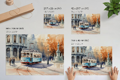 Plakat Elegancija akvarela starinskog gradskog tramvaja