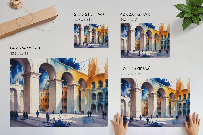 Stilski zidni plakat Akvarel urbane arhitekture mrlje elegantnim lukovima