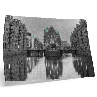 Umjetnički print Kanal s industrijskim zgradama, odrazi u vodi