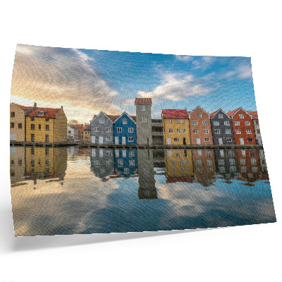 Stilski zidni plakat Šarene kuće uz vodu, odrazi arhitekture