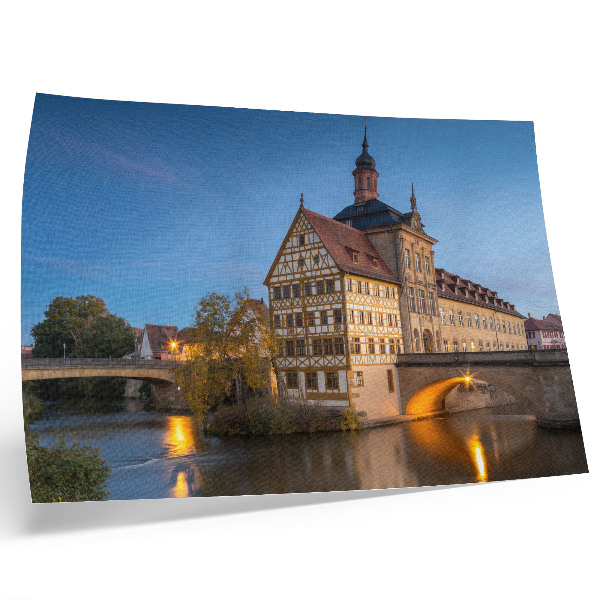 Plakat na platnu Povijesna zgrada, most, voda, plavo nebo