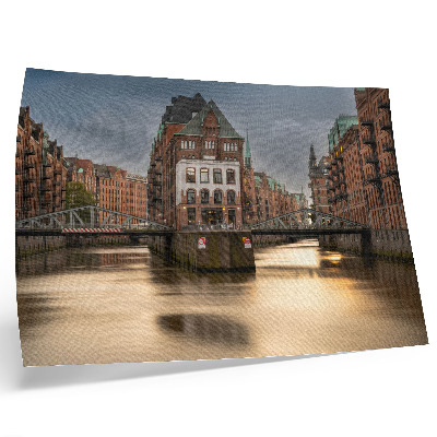 Plakat Atmosferska arhitektura, most, večer, mirna voda