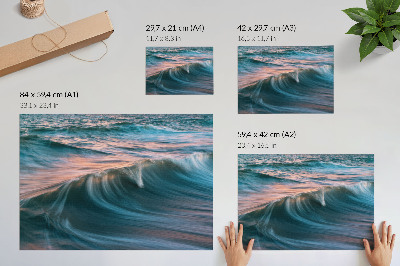Plakat na platnu Dinamični valovi tirkiznog i plavog zalaska sunca