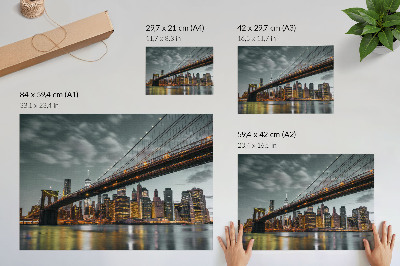 Plakat Panorama u večernjim satima, grad, most, svjetla, voda