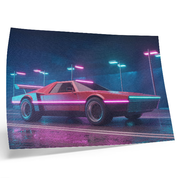 Plakat na platnu Retro automobil u neonskom urbanom okruženju