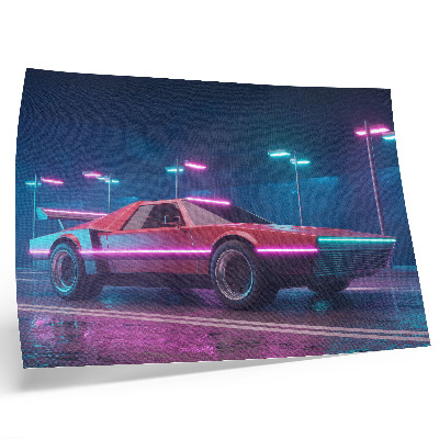 Plakat na platnu Retro automobil u neonskom urbanom okruženju
